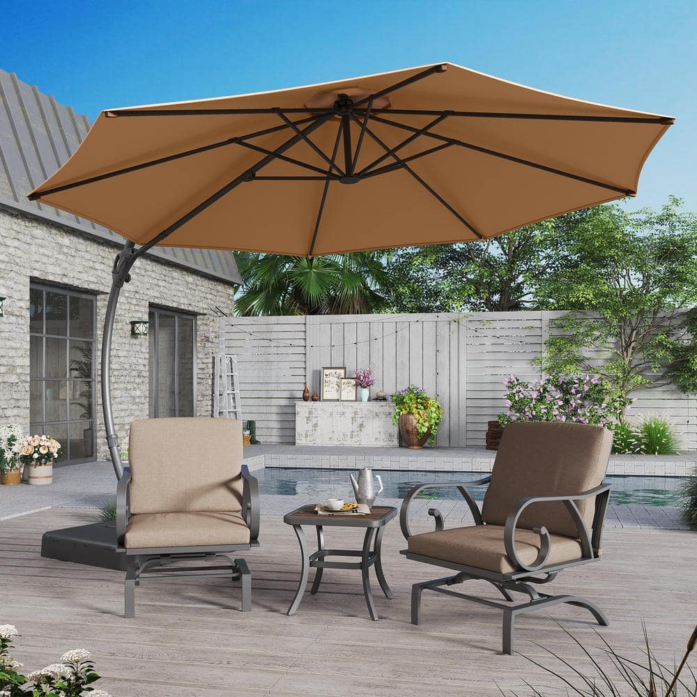Tan 12ft Cantilever Patio Umbrella with Black Metal Pole