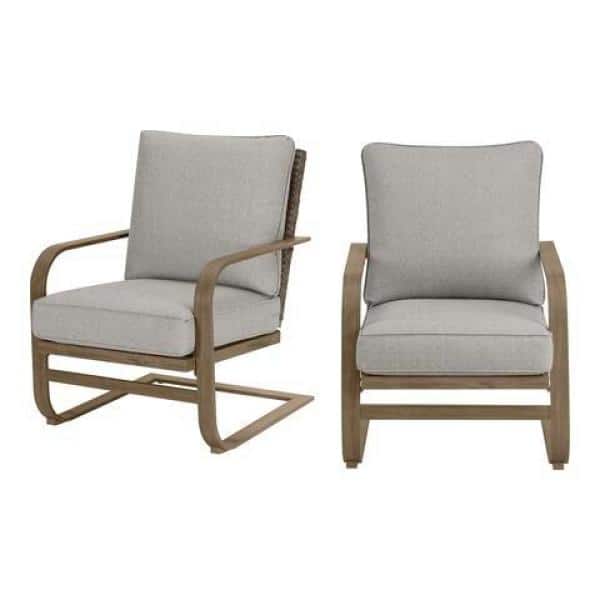 Hampton Bay Hampshire Place Cushioned Steel Wicker Outdoor Lounge Chair with CushionGuard Stone Gray Cushions (2-Pack)