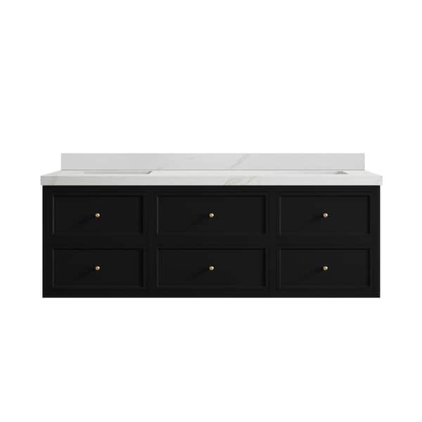 Willow Collections Roswell 72 in. Double Sink Freestanding Black Bath Vanity with Calacatta Sienna Qt. Top Unassembled