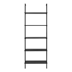 Everett 68.5 in. W x 23.62 in. D x 9.88 in. 5-Tier Open Display Modern Ladder Decorative Wall Shelf - Black/Black