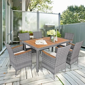 94 in. Gray Wood Arm Stacking Chair Deuba Wicker Dining Tables