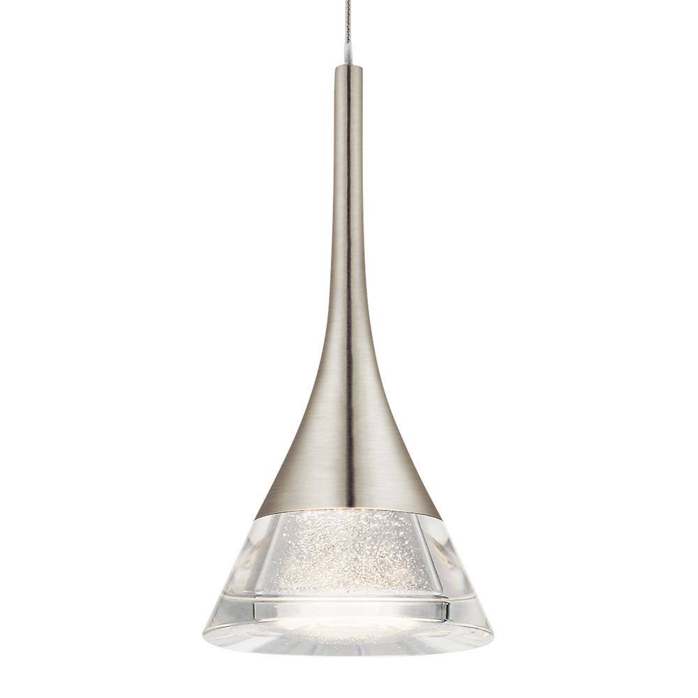 Sleek Brushed Nickel Mini Pendant with LED and Clear Acrylic Shade
