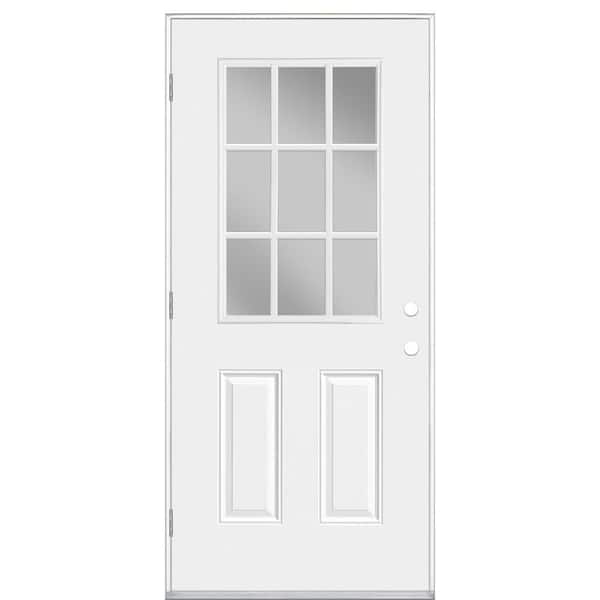Masonite 36 in. x 80 in. Premium 9 Lite Right-Hand Outswing Primed Steel Impact Prehung Front Exterior Door No Brickmold