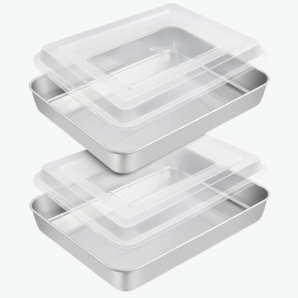 2 qt Silver Stainless Steel Bakeware Cake Pan with Lid Dishwasher Safe Healthy Material Toaster Oven Compatible 2 Pack