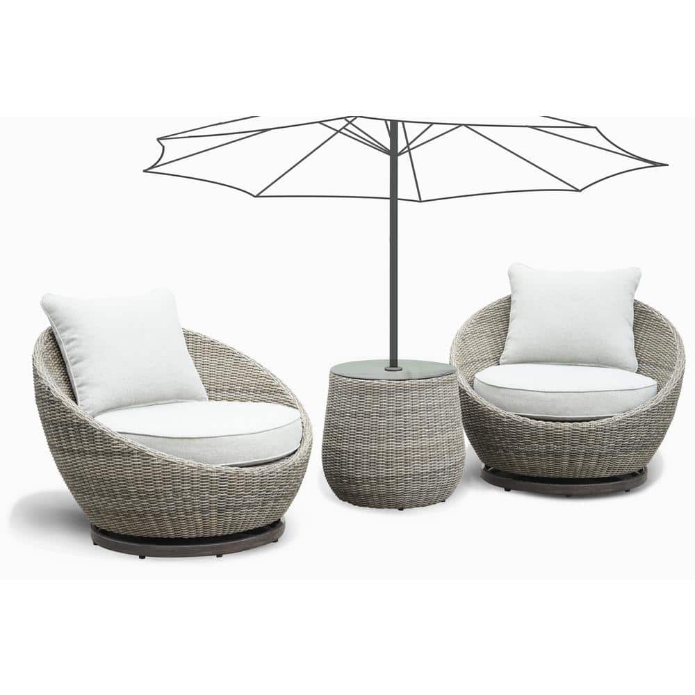 Grain Wicker 3-Pack Patio Set with Gray Cushion