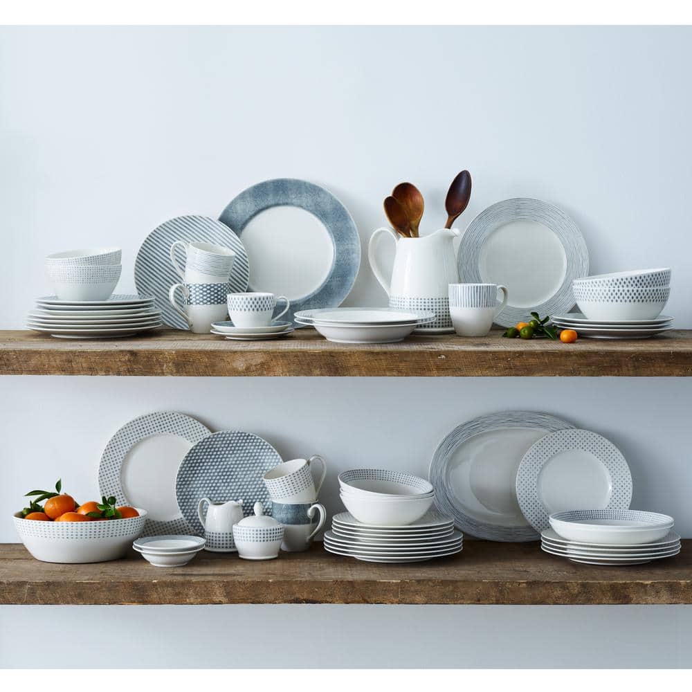 Gray and White Ceramic Patterned Dessert Bowls, Set of Four