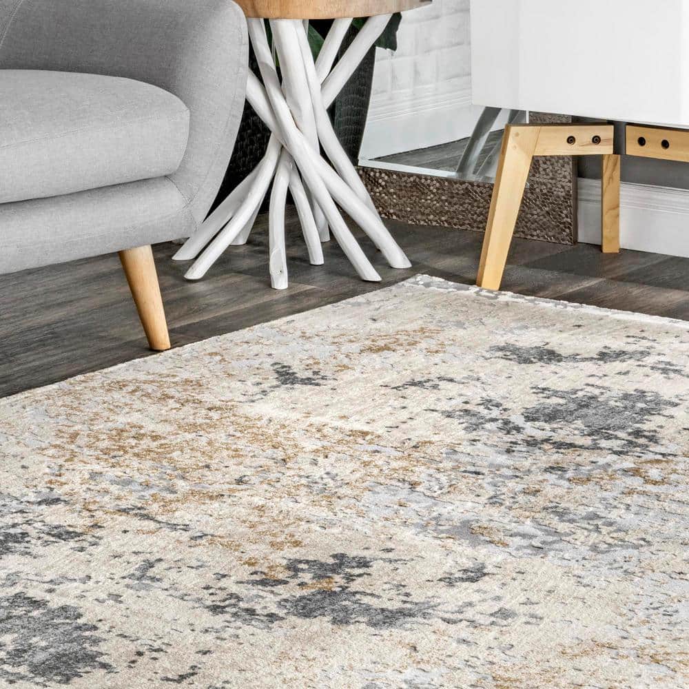 Gray Abstract Synthetic Easy Care Rectangular Area Rug 6'7" x 9'
