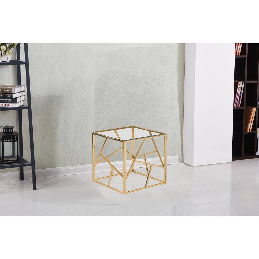 Morganna Gold Stainless Steel and Glass Square End Table