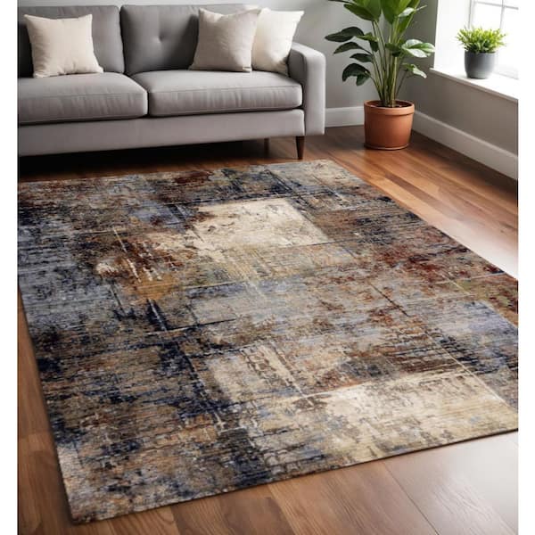 Black 5 ft. x 8 ft. Woven Abstract Rectangle Indoor Area Rug