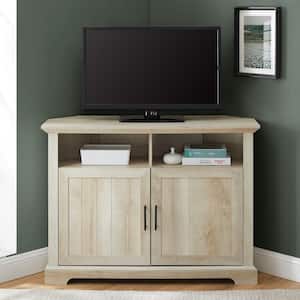 44 in. White Oak Wood Corner TV Stand with adjustable shelf and doors (Max tv size 50 in.)