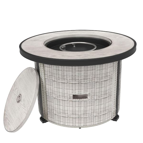 SUNRINX 36 in. 50,000 BTU Outdoor Round Wicker Propane Fire Pit Table