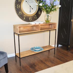 Edvin 42 in. Brown/Black Standard Rectangle Wood Console Table with Storage