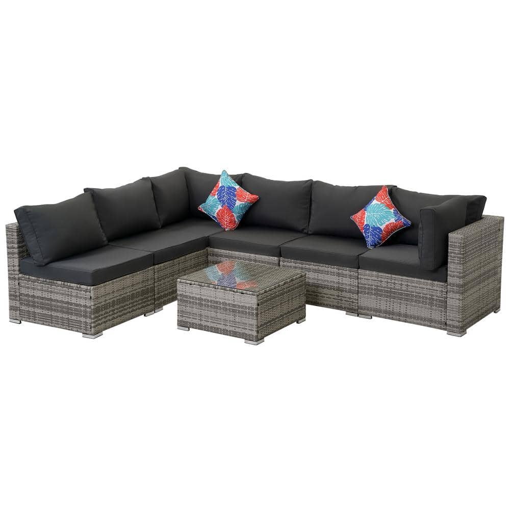 Gray 7-Piece Outdoor Patio Sectional Sofa Couch PE Wicker Furniture ...