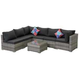 Gray 7-Piece Outdoor Patio Sectional Sofa Couch PE Wicker Furniture Outdoor Sectional Sofa Set with Gray Cushions