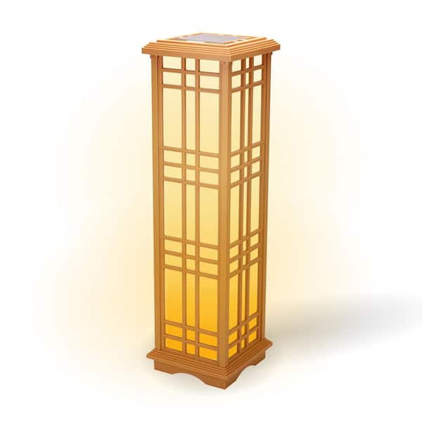 TECHKO 33.4 in. H Zen Almond Dusk-to-Dawn Outdoor Solar Integrated LED Decorative Path Light and Japanese Landscape Lantern