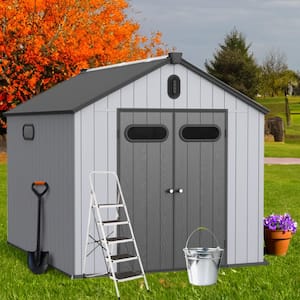 8 ft. W x 10 ft. D Plastic Storage Shed Outdoor Waterproof Tool Room with Floor for Garden, Black and Gray (76 sq. ft.)