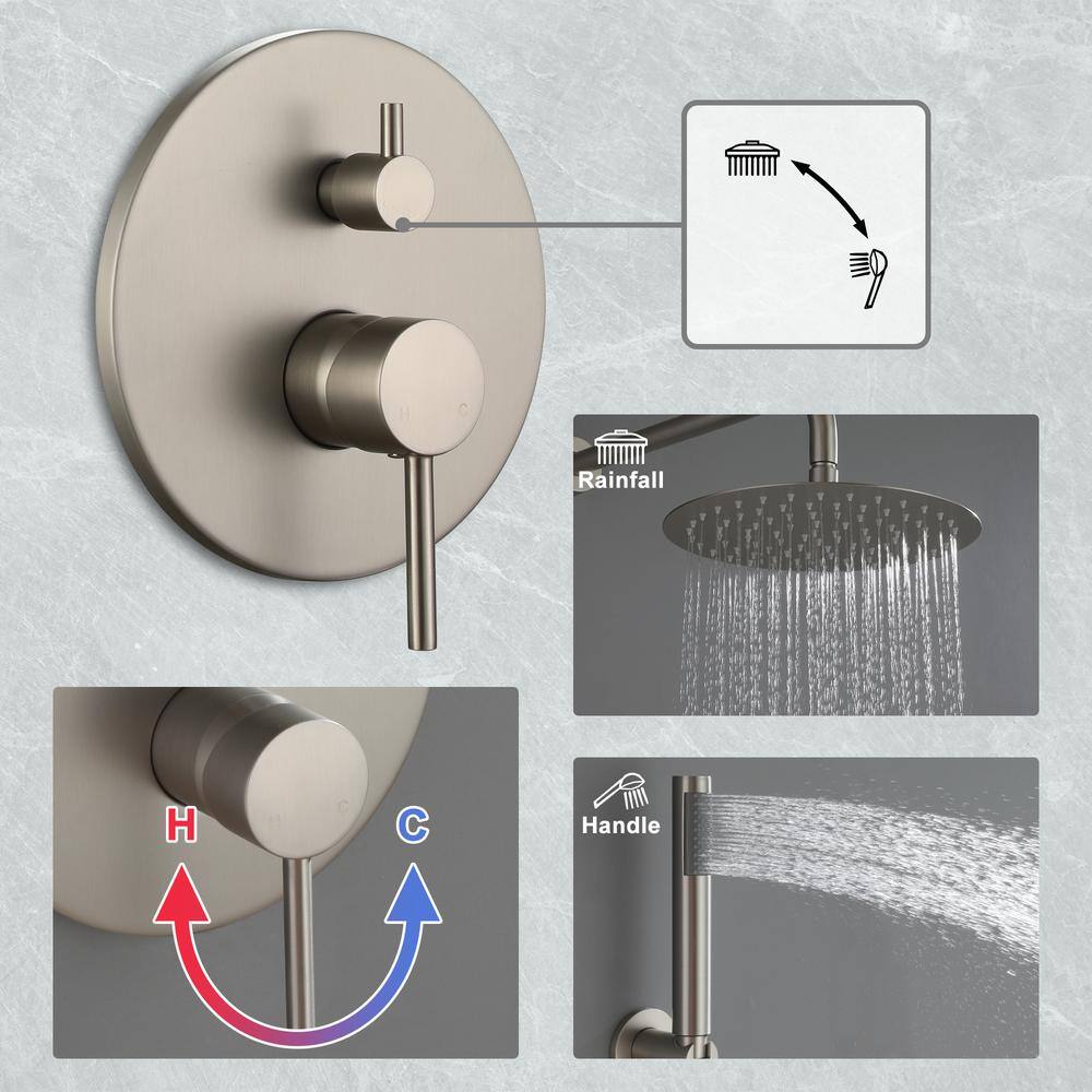 Brushed Nickel 10-Inch Rain Shower System with Handheld Spray