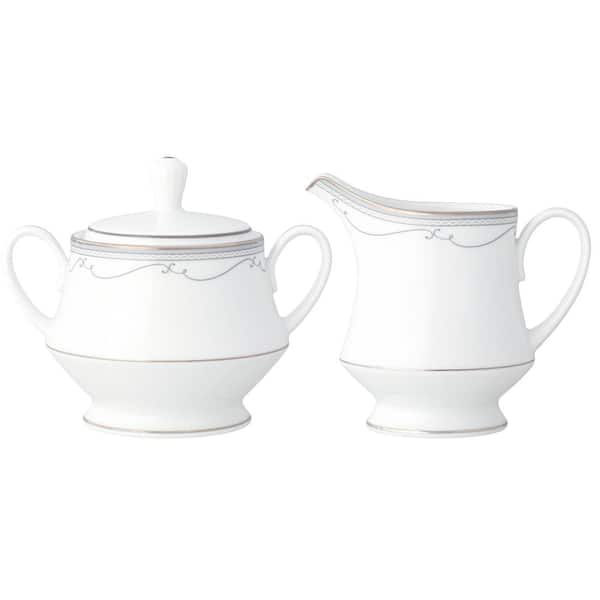 Noritake Satin Flourish (White) Porcelain 13 oz. Sugar and 9 fl. oz. Creamer Set