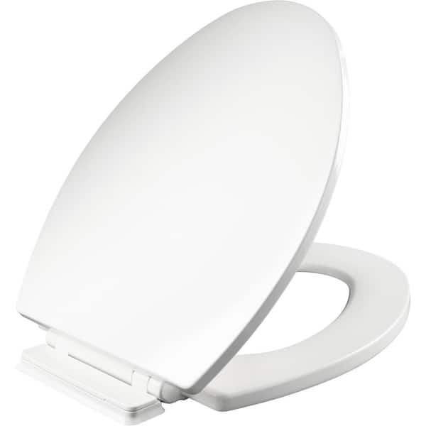 BEMIS Belmont Elongated Slow Close Enameled Wood Closed Front Toilet Seat in White Never Loosens with Clean Seal Hinge