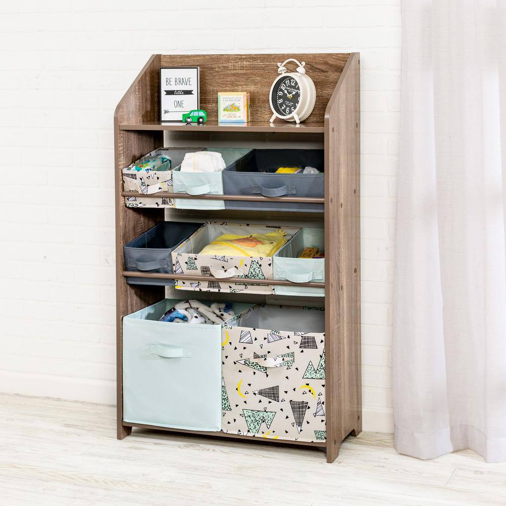 Rustic Brown Kids Storage Unit with Multicolor Bins