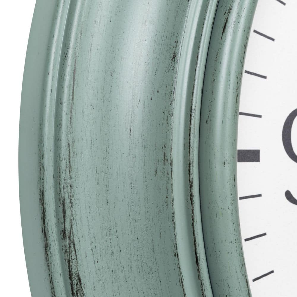 18" Sage Green Analog Quartz Wall Clock with Temperature & Humidity Gauges