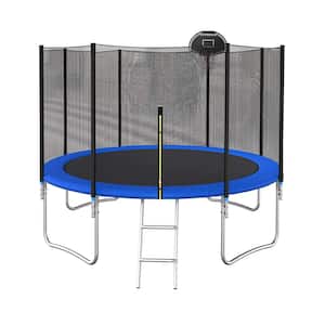 12 ft. Blue Round Trampoline with Safety Enclosure Net and Basketball Hoop