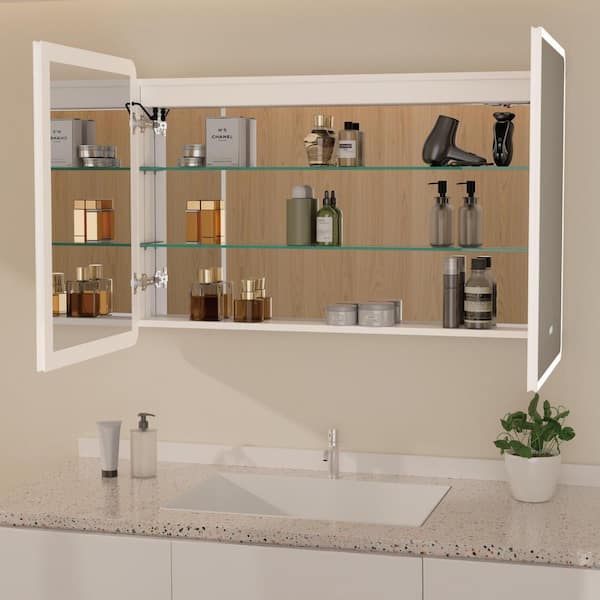 Aura 48 in. W x 32 in. H Large Rectangular Aluminum Recessed/Surface Mount Dimmable Medicine Cabinet with Mirror