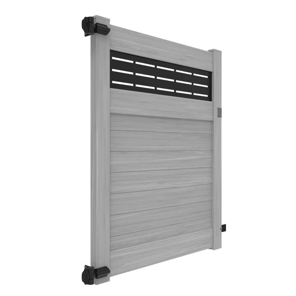 Driftwood Gray Vinyl Privacy Fence Gate with Decorative Screen Panel