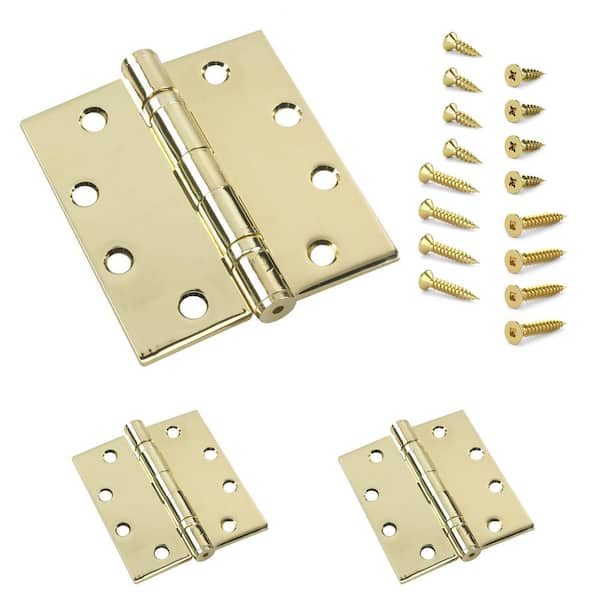 4 in. x 4-1/2 in. Polished Brass Full Mortise Ball Bearing Butt Hinge with Removable Pin (3-Pack)