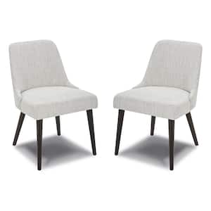 Leo Ivory Mid-Century Modern Dining Chairs with Fabric Seat and Wood Legs for Kitchen and Dining Room (Set of 2)