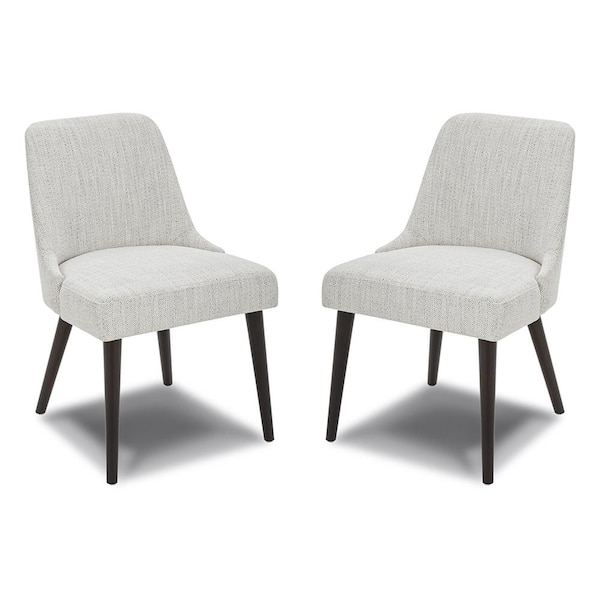 Spruce & Spring Leo Ivory Mid-Century Modern Dining Chairs with Fabric Seat and Wood Legs for Kitchen and Dining Room (Set of 2)
