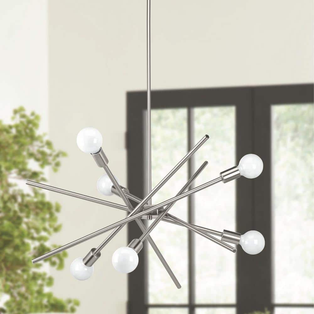 Astra 22.63" Brushed Nickel Sputnik 6-Light Chandelier