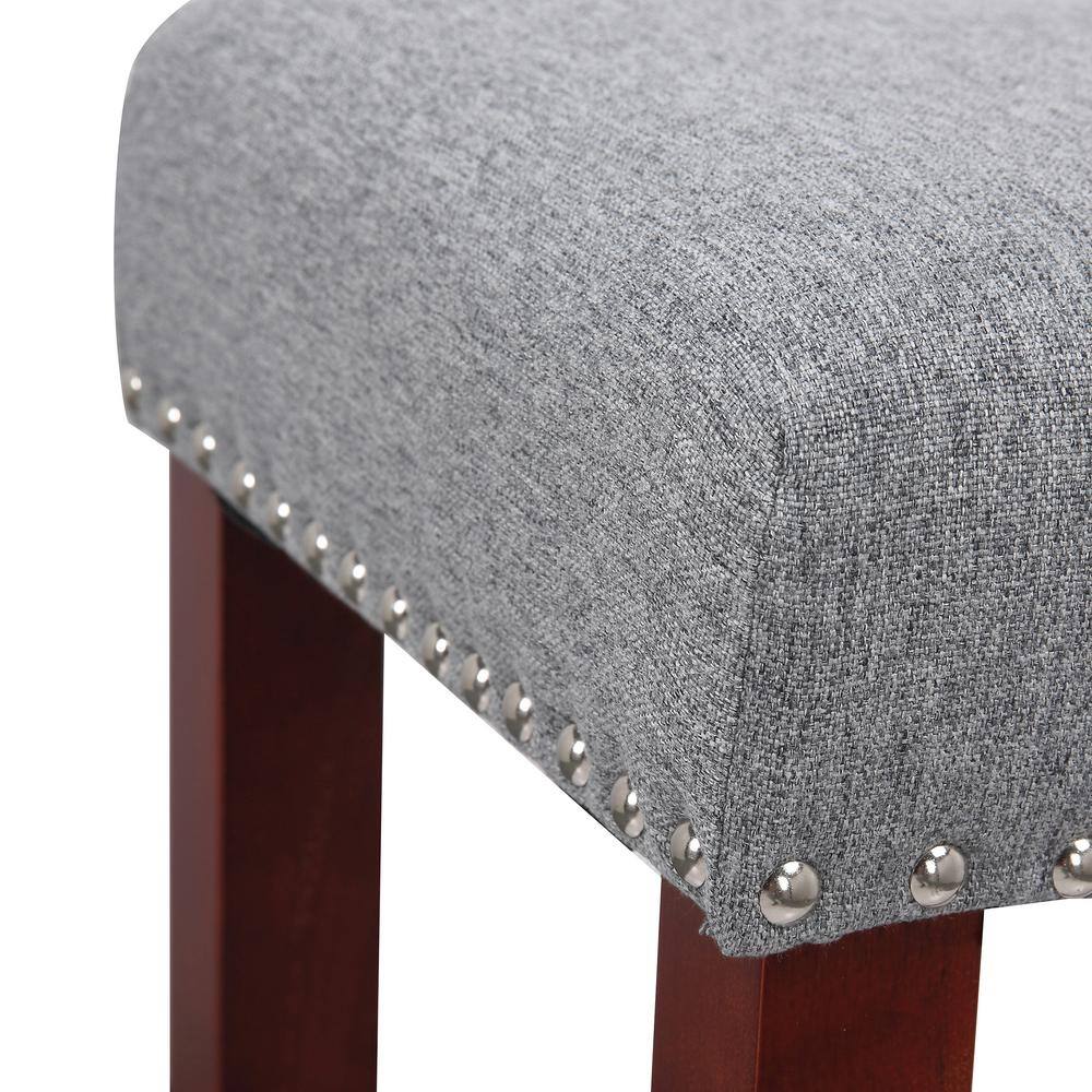 Gray Upholstered Saddle-Style Counter Stool with Rubberwood Legs