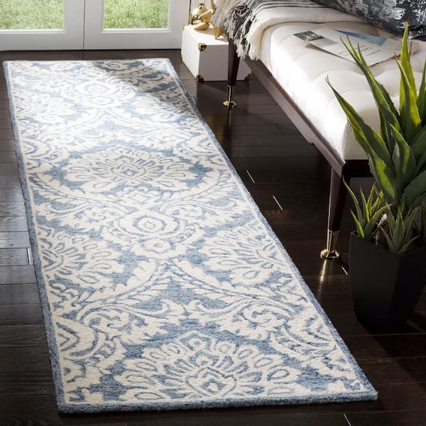 Blossom 2 ft. x 6 ft. Blue/Ivory Oriental Runner Rug