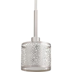 Mingle Collection 1-Light Brushed Nickel Mini Pendant with Etched Parchment Glass