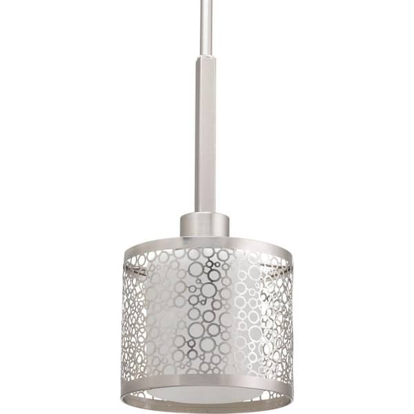 Progress Lighting Mingle Collection 1-Light Brushed Nickel Mini Pendant with Etched Parchment Glass
