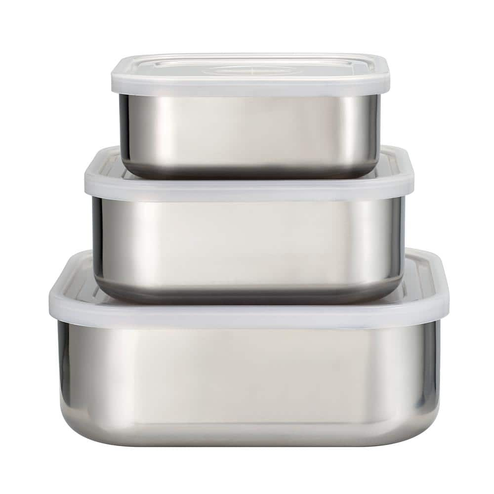 Tramontina 3Pc Stainless Steel Covered Square Container Set