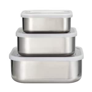 3Pc Stainless Steel Covered Square Container Set - Frosted Lids