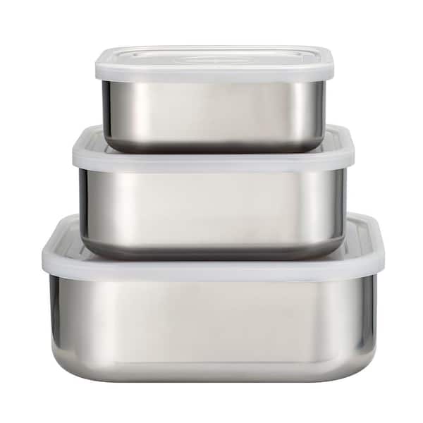 Tramontina 3Pc Stainless Steel Covered Square Container Set - Frosted Lids