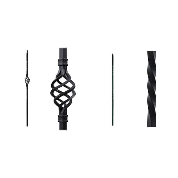 44 in. x 1/2 in. Matte Black Single Basket and Double Twist Iron Baluster Combo