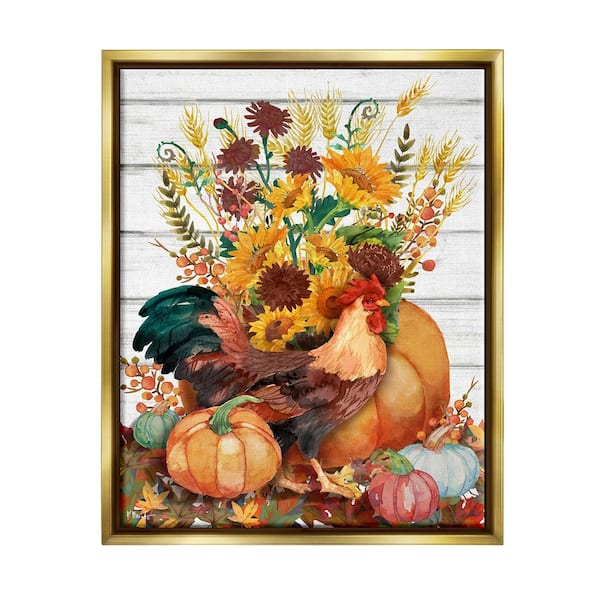 Stupell Industries Rustic Sunflowers and Hen by Paul Brent 1 Piece Floater Frame Graphic Print Animal Poster Art Print 31 in. x 25 in.