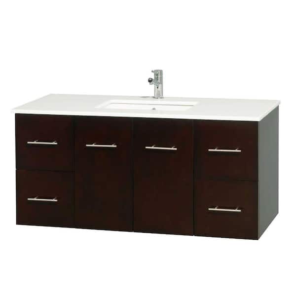 Wyndham Collection Centra 48 in. Vanity in Espresso with Solid-Surface Vanity Top in White and Undermount Sink