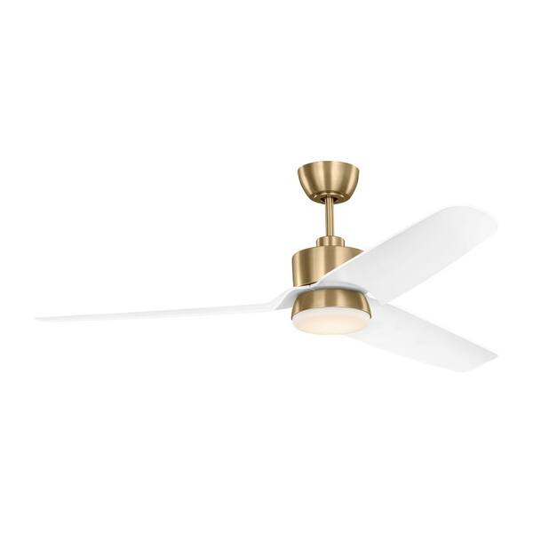 Colgin 56 in. Satin Brass Modern Downrod Mount StandardCeiling Fan with Integrated LED Light Kit and Remote
