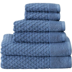 6-Piece Blue Diamond Cotton Bath Towel Set (2-Bath Towels 2-Hand Towels and 2-Washcloths)