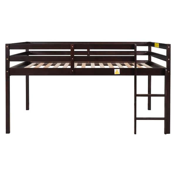 STICKON 79.5 in. L Espresso Brown Full Size Wood Loft Bed with 14 Slats