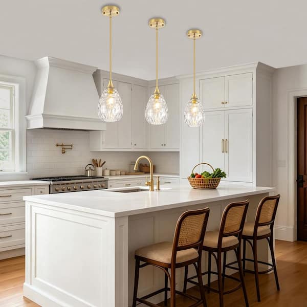 ZSMIHDOH 1-Light Gold Modern Hammered Glass Pendant Light with