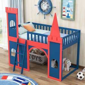 Red Twin Size Castle Shaped Loft Bed with Underbed Storage Space