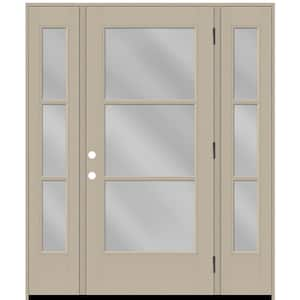 Legacy 68 in. x 80 in. Icon 3-Lite Modern Clear Glass LHOS Sandstn Mahogany Fiberglass Prehung Front Door Dbl 14 in. SL