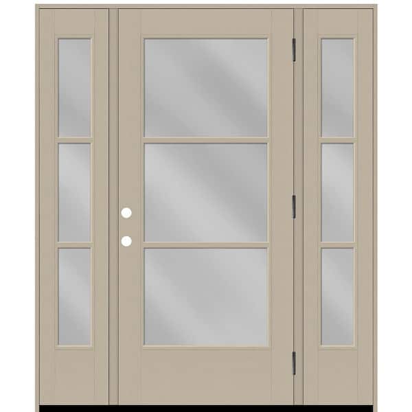 Steves & Sons Legacy 68 in. x 80 in. Icon 3-Lite Modern Clear Glass LHOS Sandstn Mahogany Fiberglass Prehung Front Door Dbl 14 in. SL