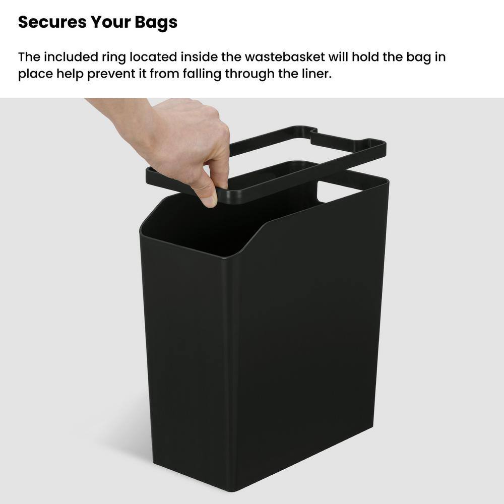 2.1 Gallon Slim Rectangular Black and Brown Plastic Trash Can Set